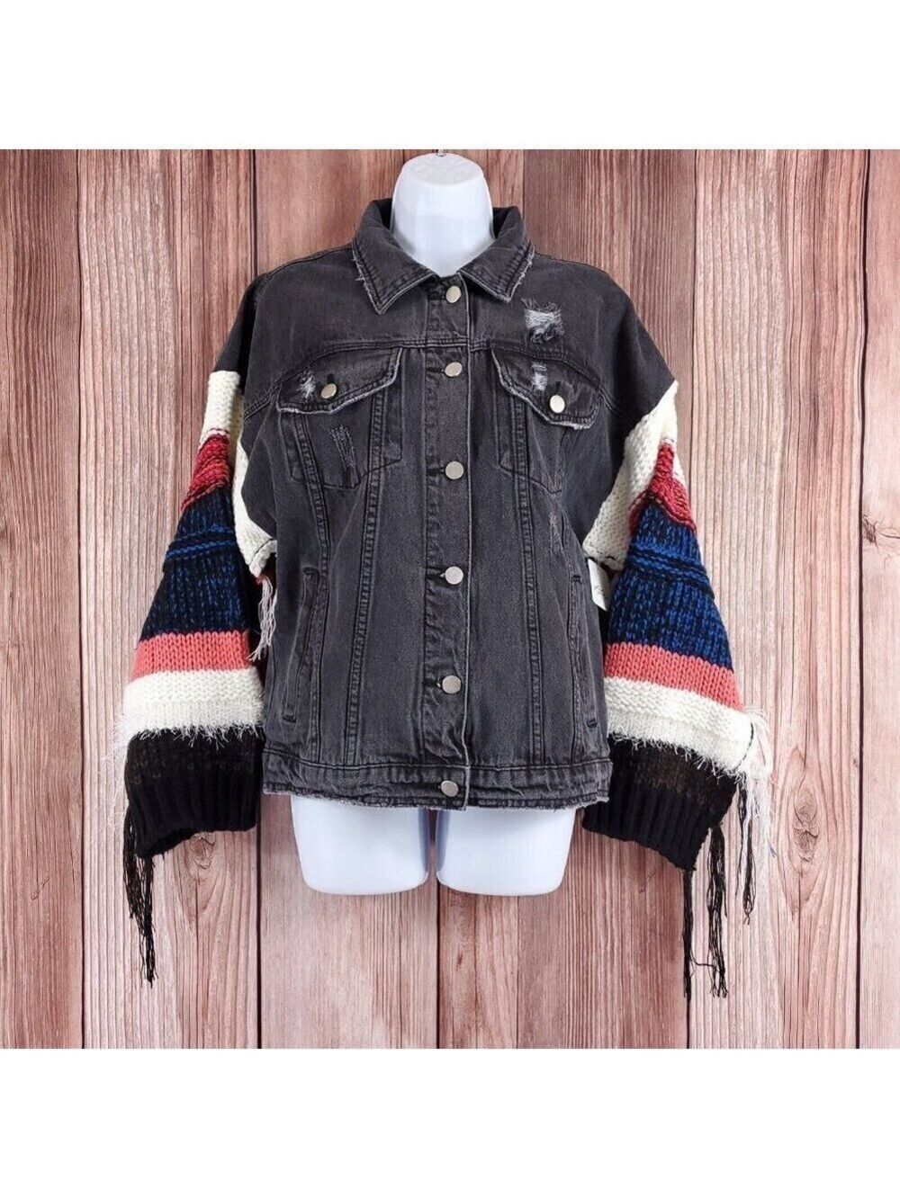 Free People Wren + Glory Womens Size Medium Yellowstone Knitter Denim Jacket